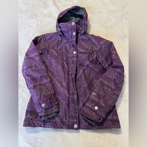 Columbia purple chevron patterned Omni tech ski jacket. Size small